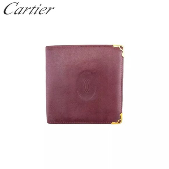 Cartier Bifold Wallet Mastline Bordeaux Leather Authentic Used - Picture 1 of 11